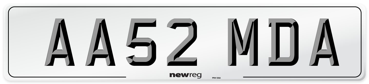 AA52 MDA Number Plate from New Reg